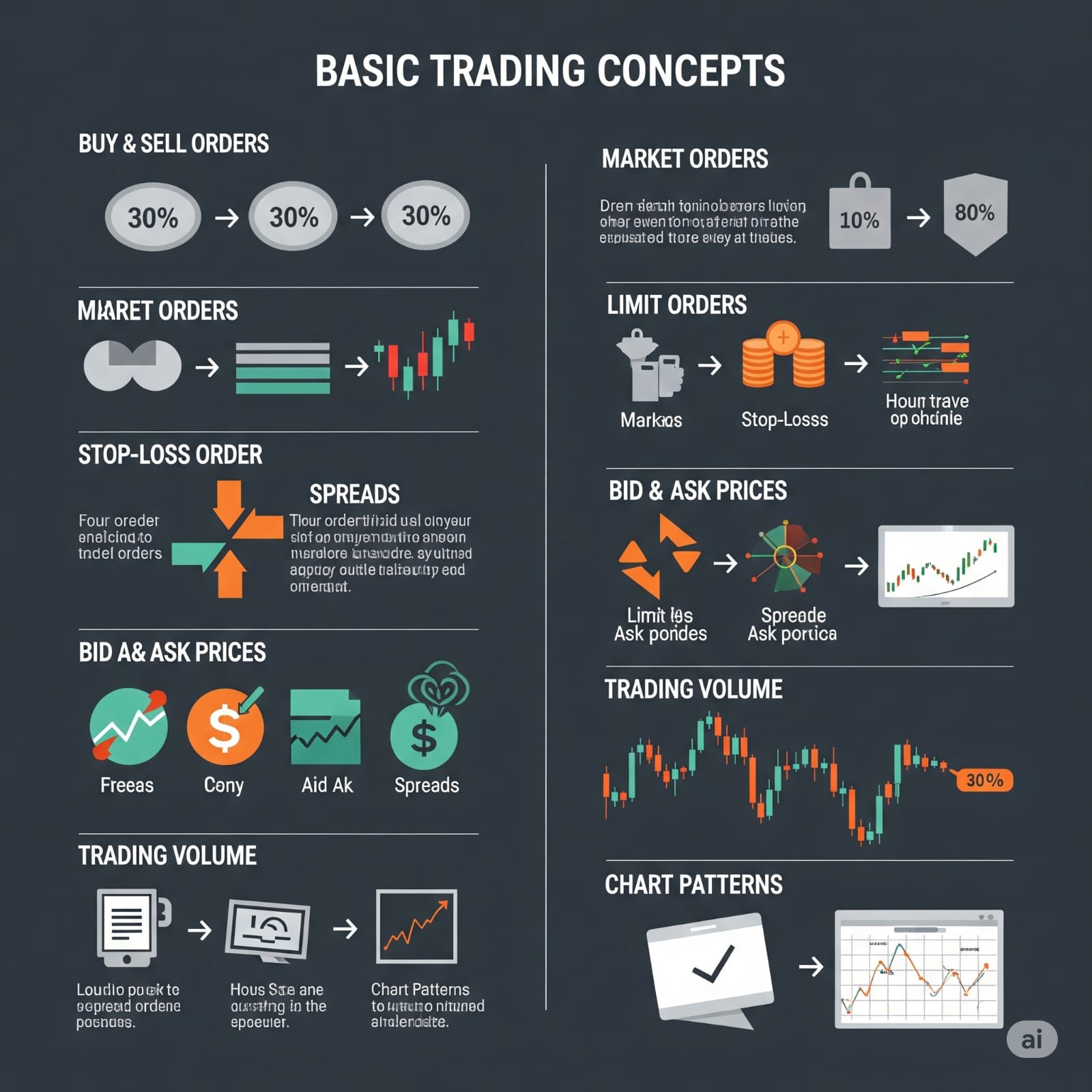 Iconos de conceptos financieros y bursátiles.