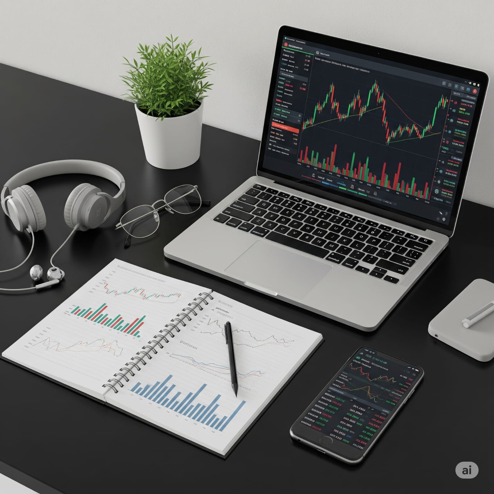 Una persona analizando gráficos de velas japonesas en una laptop.