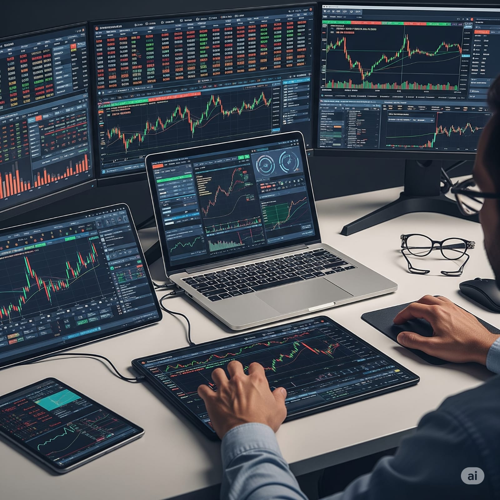 Gráficos financieros y herramientas de análisis de trading en una pantalla.