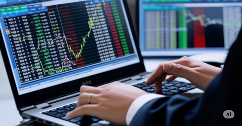 Múltiples pantallas mostrando datos y gráficos de trading.