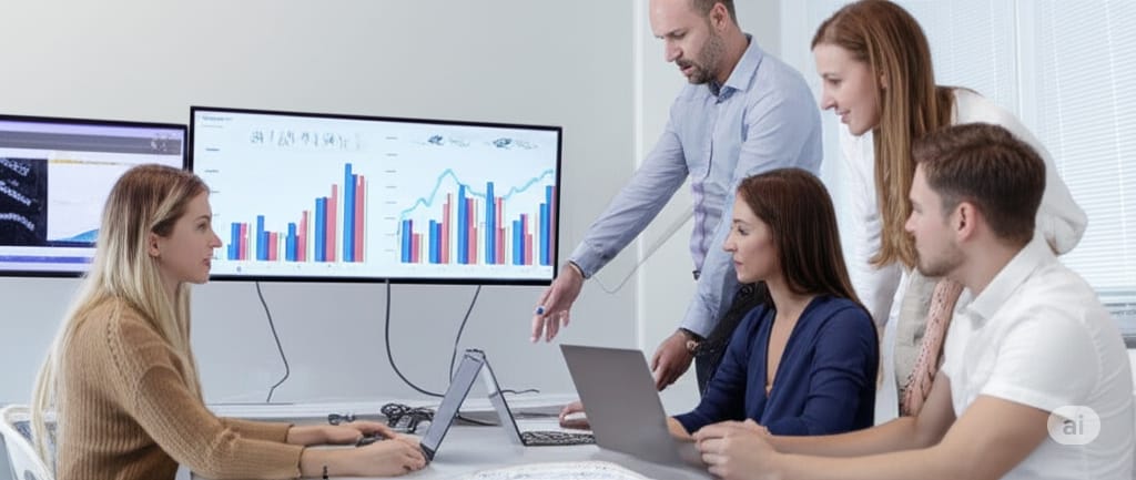 Analistas financieros discutiendo estrategias de mercado.